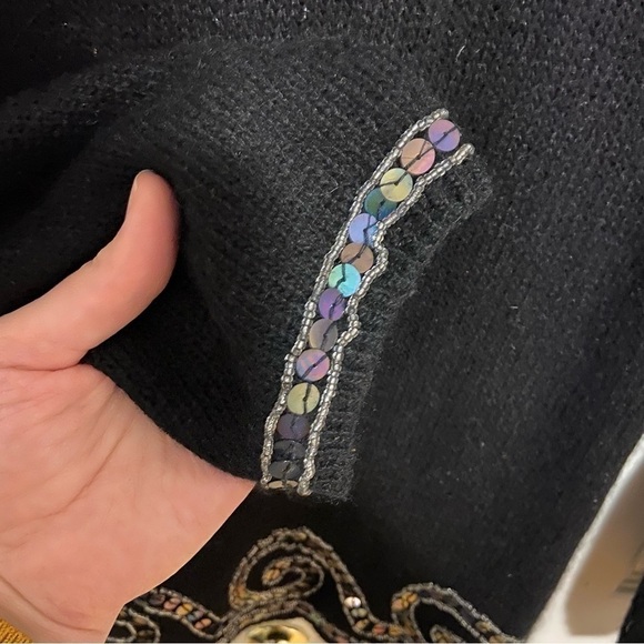 Vintage Angora Wool Silk Blend Bedazzled Embroidered Sequins Cozy Sweater Large - Picture 7 of 14